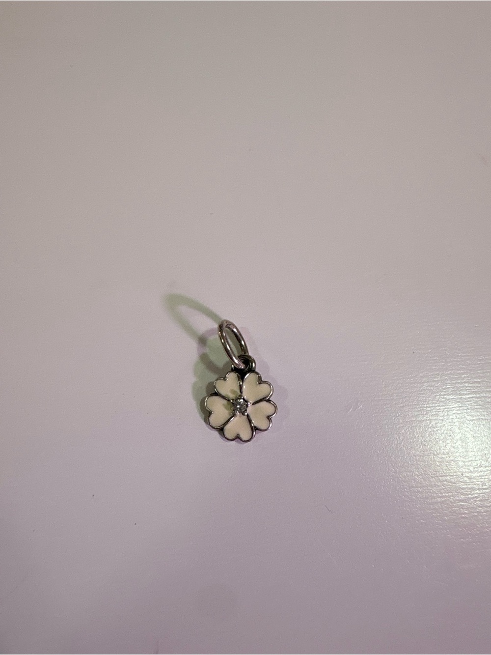 Pandora Sterling Silver Flower Charm with Cream Enamel